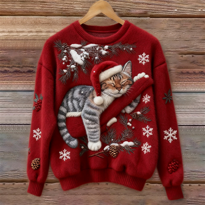 Festlig julesweater med kat