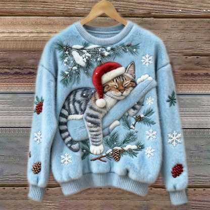 Festlig julesweater med kat