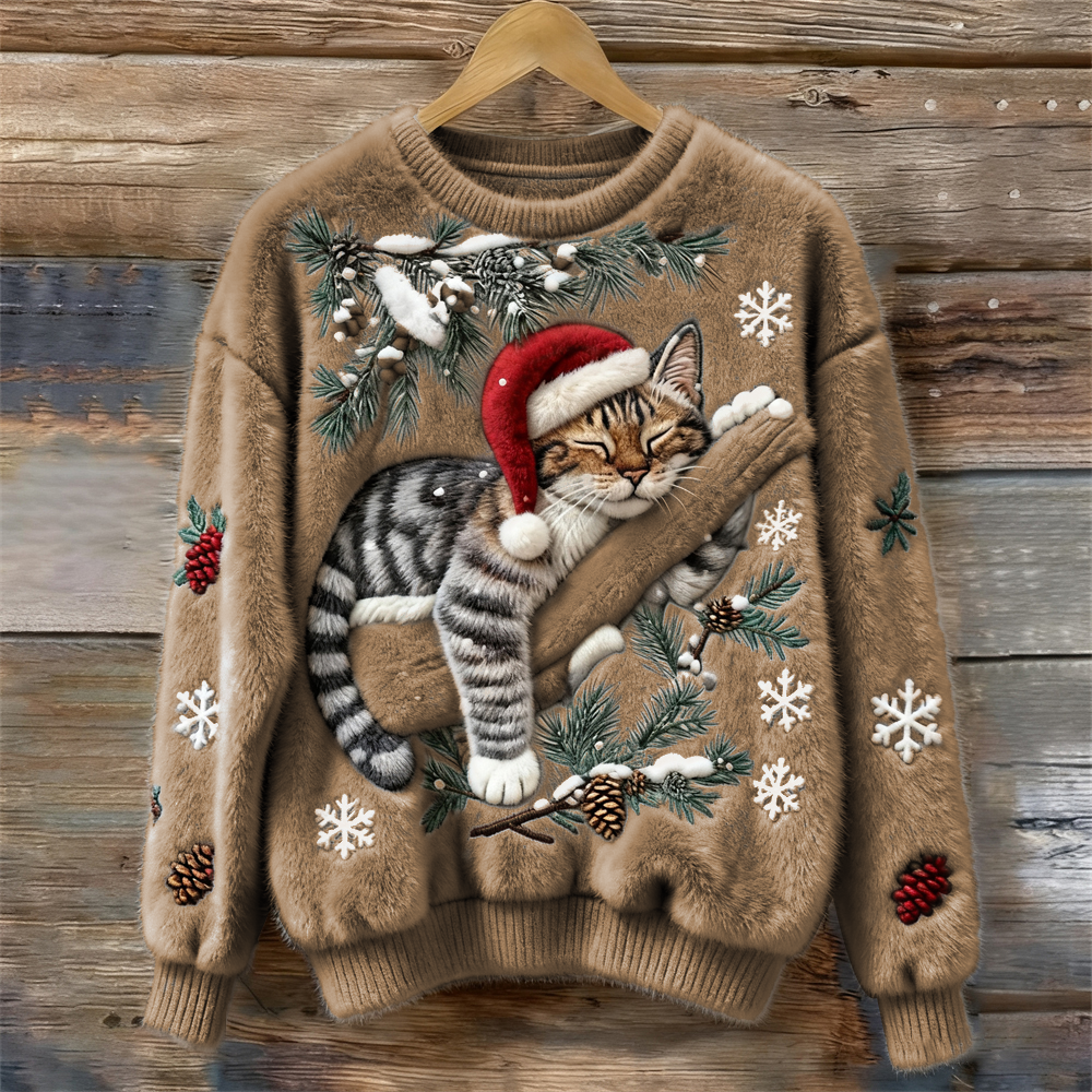 Festlig julesweater med kat