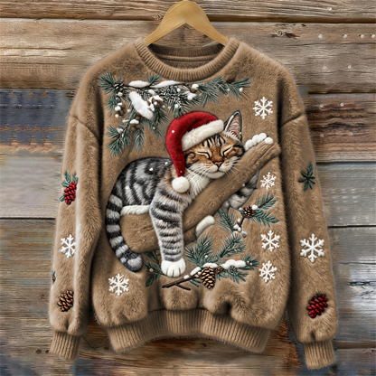 Festlig julesweater med kat