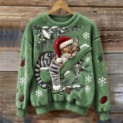 Festlig julesweater med kat