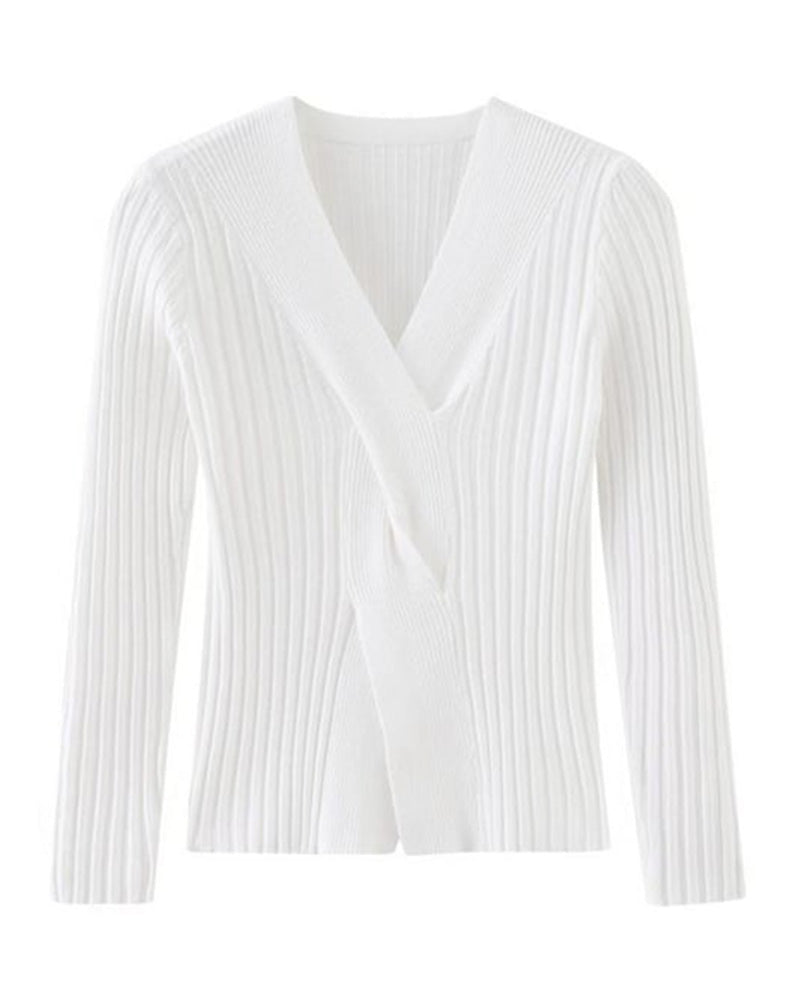 Martine | Elegant Soft Ribbed Wrap Sweater - Image 4