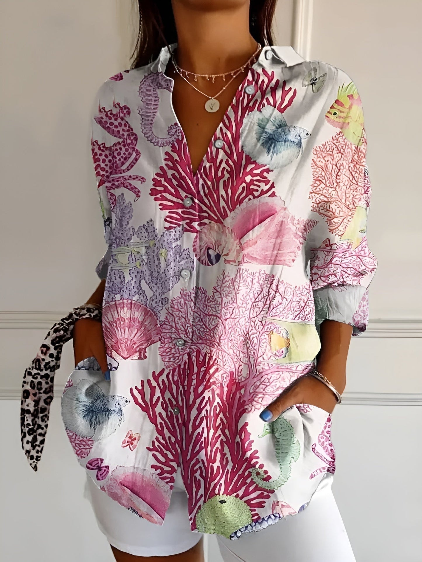 Image of Frida | Dame Skjorte med Knapper og Print