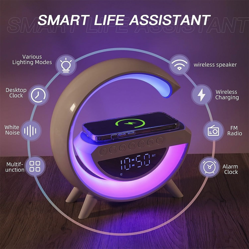 G-lys - Trådløs oplader med Bluetooth-højttaler og RGB-lampe