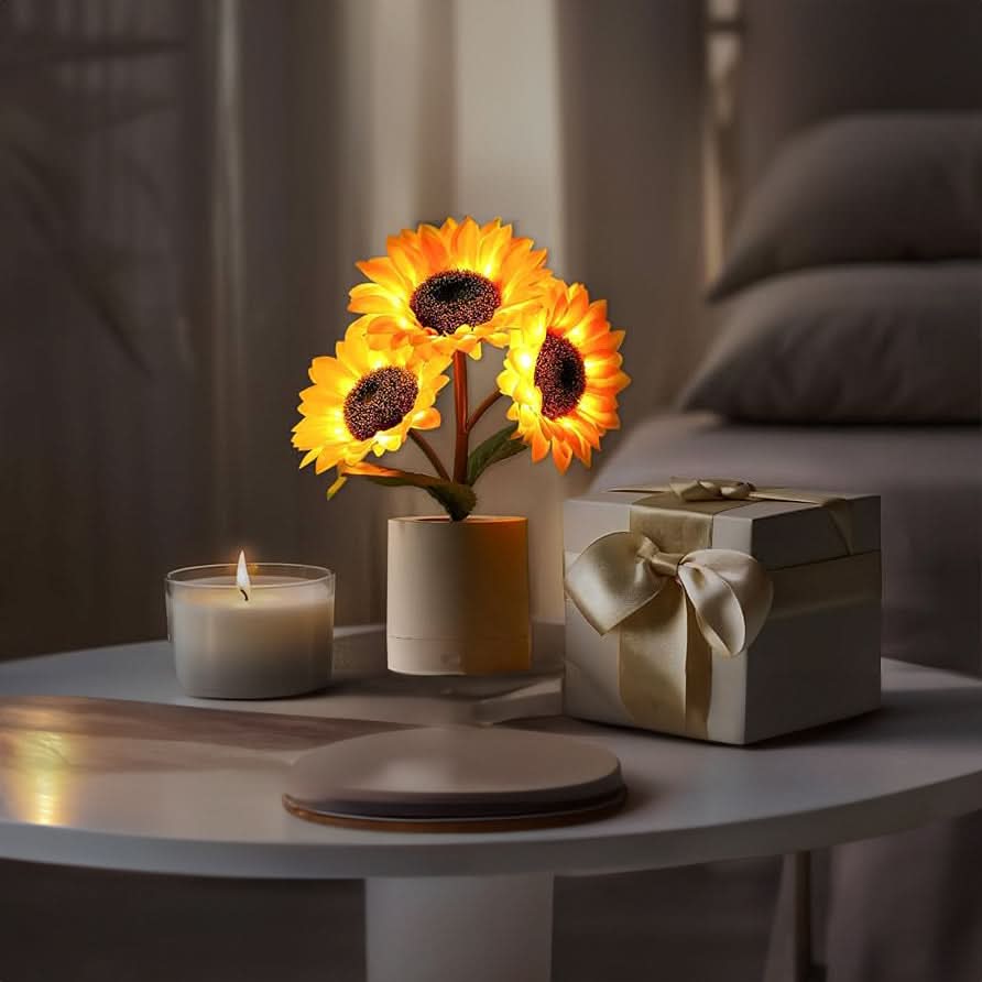 Glitrende Solsikke LED Bordlampe