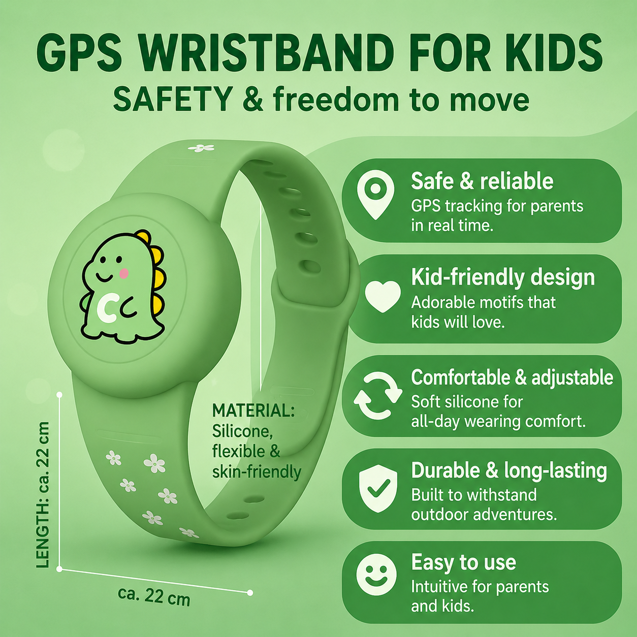 GPS | Børnearmbånd | Positionssporing | Justerbart Silikonearmbånd | KidLoca
