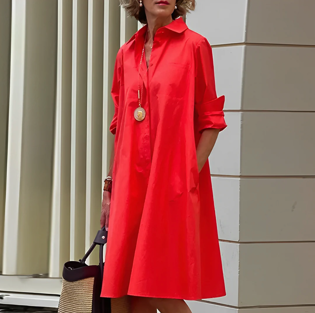 Image of Grethe | Dame Knaplukket A-Linje Midi Kjole
