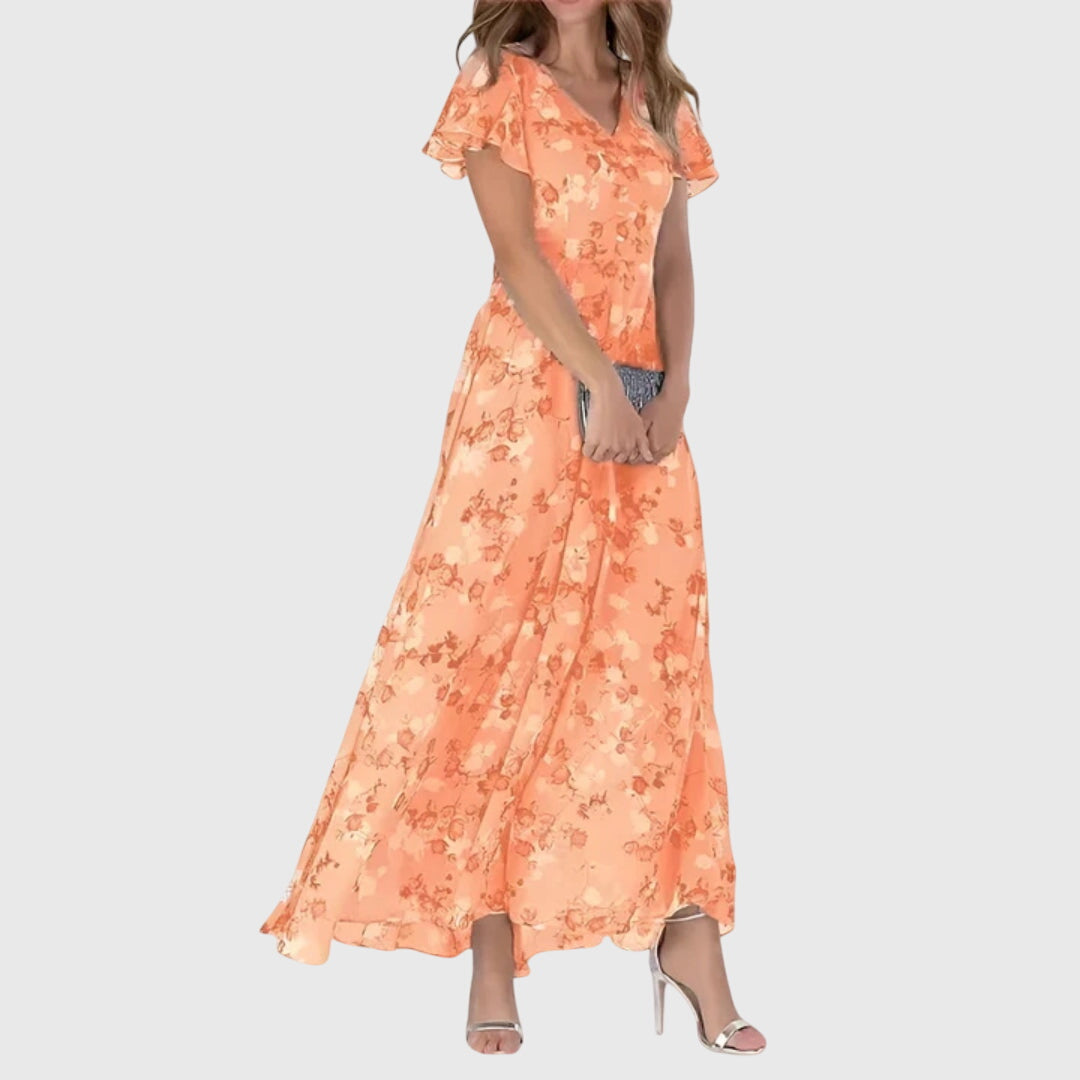 Image of Grethe | Dame V-Hals Blomstret Maxikjole