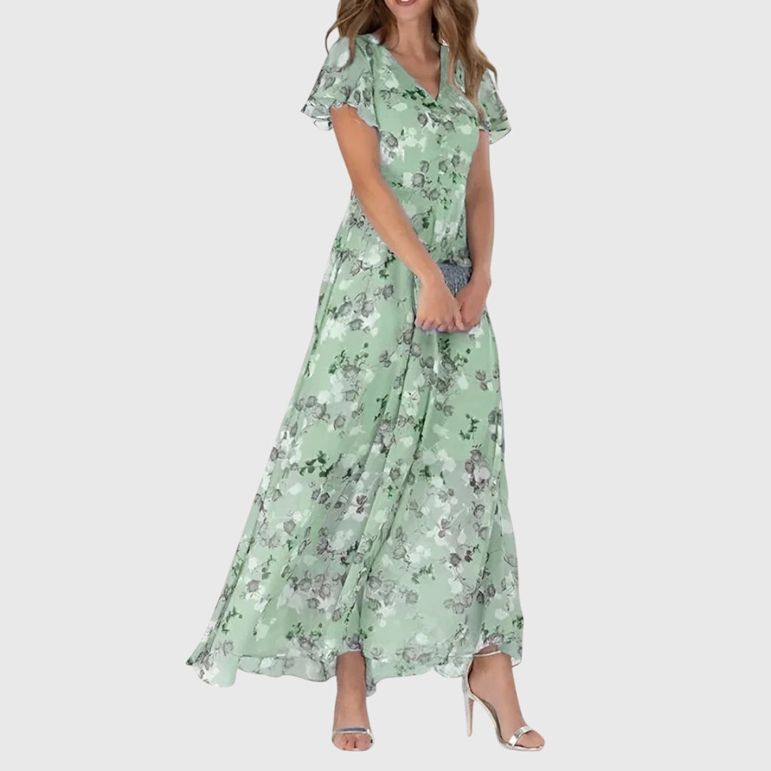 Image of Grethe | Dame V-Hals Blomstret Maxikjole