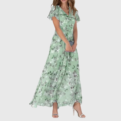 Image of Grethe | Dame V-Hals Blomstret Maxikjole