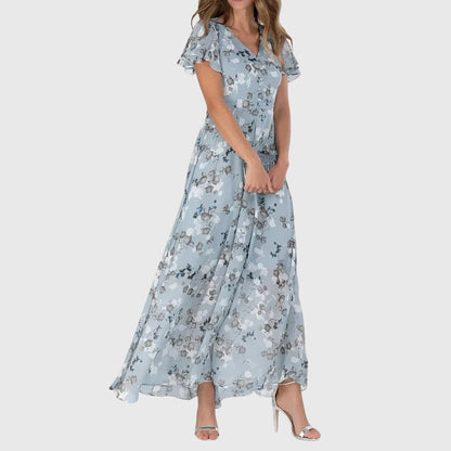 Image of Grethe | Dame V-Hals Blomstret Maxikjole