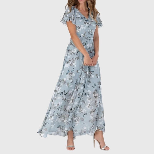 Image of Grethe | Dame V-Hals Blomstret Maxikjole
