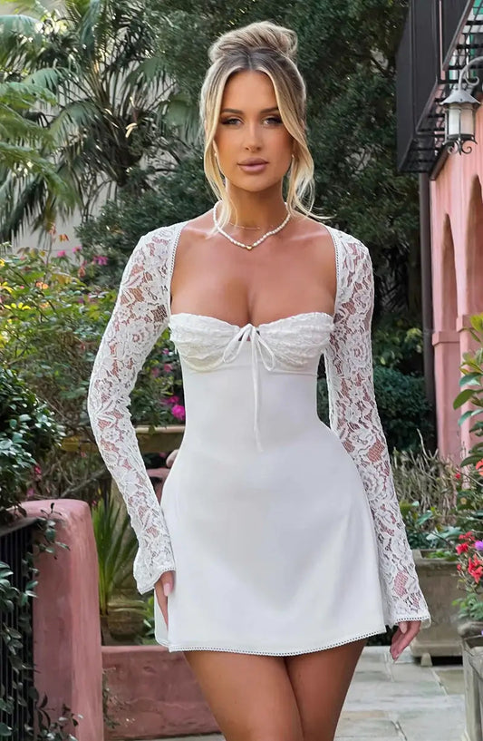 Image of Gro | Dame Langærmet Blonde Bodycon Mini Kjole