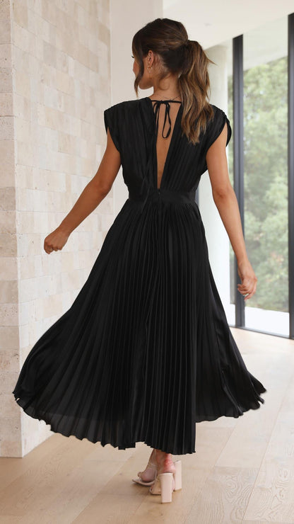 Image of Gro | Dame V-Hals Plisseret A-Linje Midi Kjole