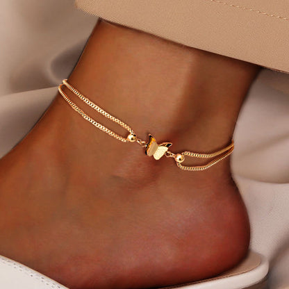 Guld Ankelarmbånd med Sommerfugl Charm – 18K Guld Belagt Rustfrit Stål, Perfekt til Hverdagsbrug