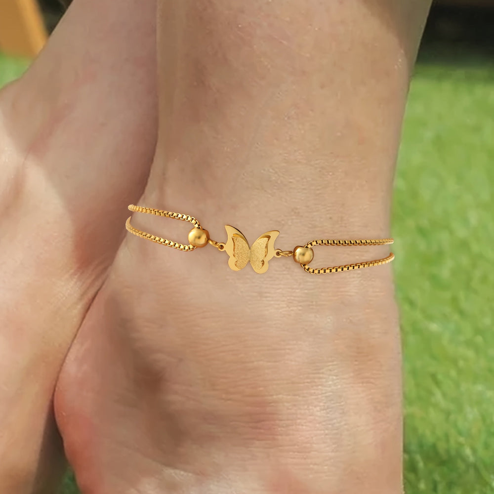 Guld Ankelarmbånd med Sommerfugl Charm – 18K Guld Belagt Rustfrit Stål, Perfekt til Hverdagsbrug