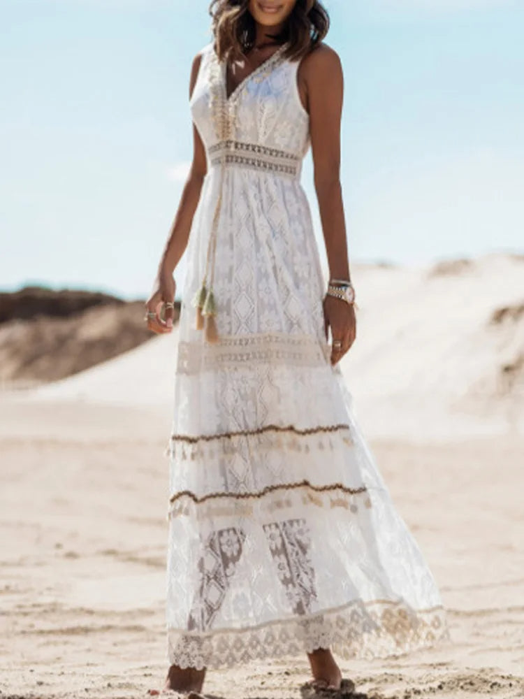 Image of Gyde | Dame V-Hals Blonde Maxi Kjole