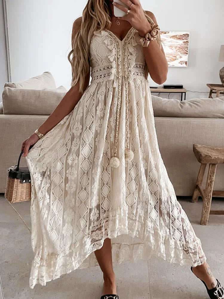 Image of Gyde | Dame V-Hals Blonde Maxi Kjole