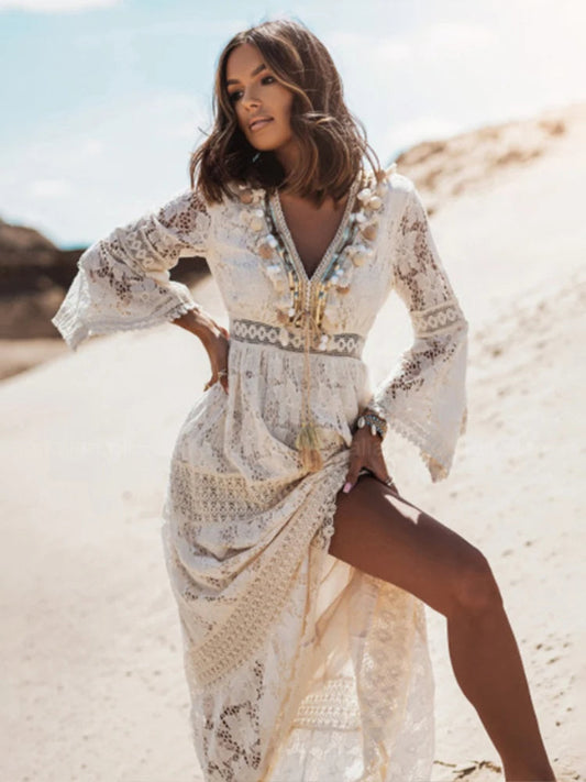 Image of Gyde | Dame V-Hals Blonde Maxi Kjole