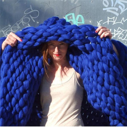 Håndlavet Chunky Strikket Tæppe - Super Blødt & Dekorativt