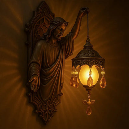 Håndlavet Væglampe med Blødt LED Lys – Fancy Spirituelt Tema – Trådløs Sconce