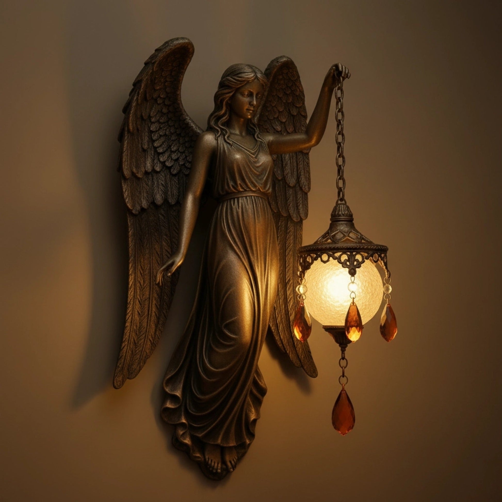 Håndlavet Væglampe med Blødt LED Lys – Fancy Spirituelt Tema – Trådløs Sconce