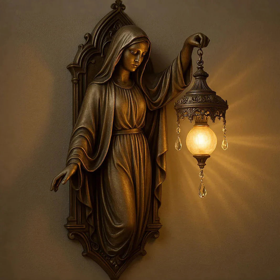 Håndlavet Væglampe med Blødt LED Lys – Fancy Spirituelt Tema – Trådløs Sconce