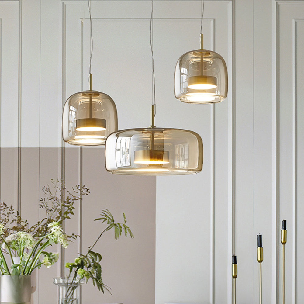 Hailie Retro LED Pendellamper Guld Amber Metal Glas Soveværelse