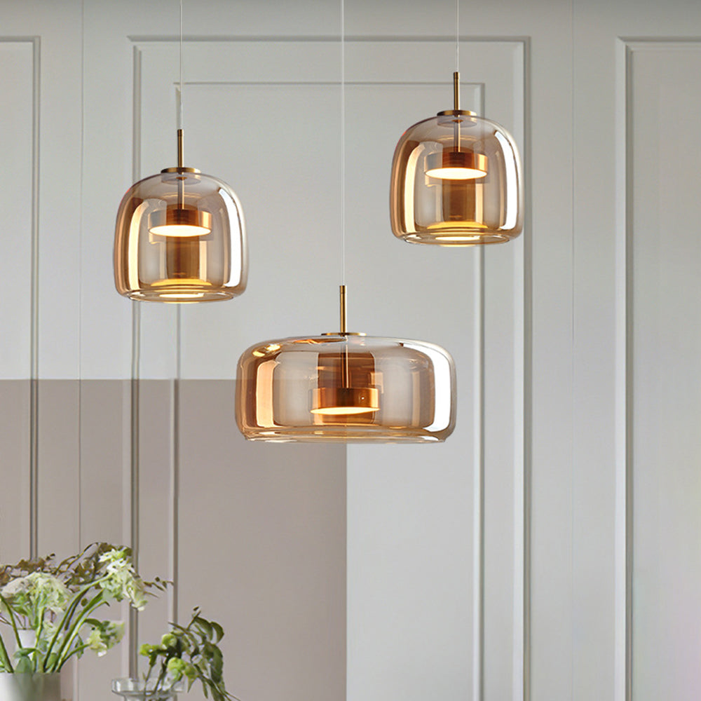 Hailie Retro LED Pendellamper Guld Amber Metal Glas Soveværelse