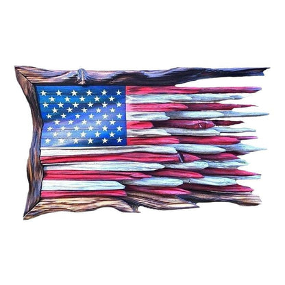 Håndlavet rustikt vægrelief af drivtømmer med amerikansk flag