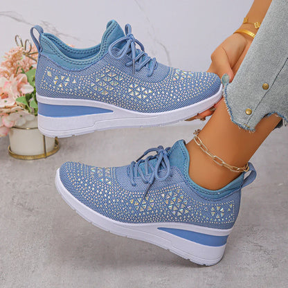 Happy™ Kvinder Sneakers: Stilfulde Åndbare Wedge Hæl Kvinders Sneakers med Funklende Rhinsten