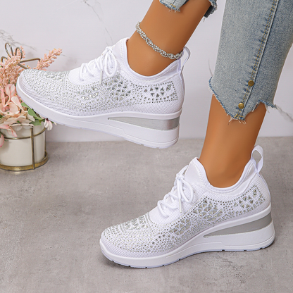 Happy™ Kvinder Sneakers: Stilfulde Åndbare Wedge Hæl Kvinders Sneakers med Funklende Rhinsten