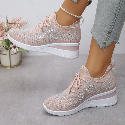 Happy™ Kvinder Sneakers: Stilfulde Åndbare Wedge Hæl Kvinders Sneakers med Funklende Rhinsten