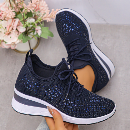 Happy™ Kvinder Sneakers: Stilfulde Åndbare Wedge Hæl Kvinders Sneakers med Funklende Rhinsten