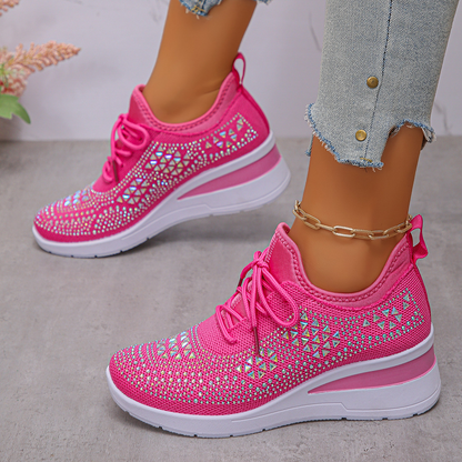 Happy™ Kvinder Sneakers: Stilfulde Åndbare Wedge Hæl Kvinders Sneakers med Funklende Rhinsten