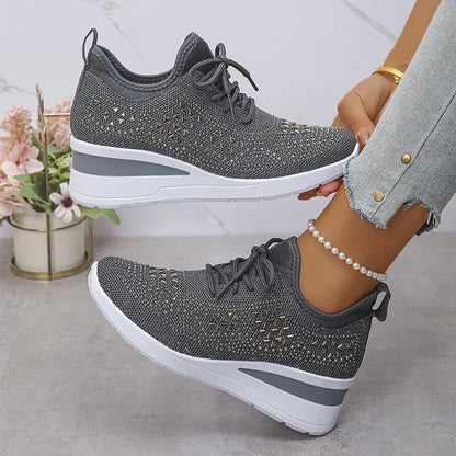 Happy™ Kvinder Sneakers: Stilfulde Åndbare Wedge Hæl Kvinders Sneakers med Funklende Rhinsten