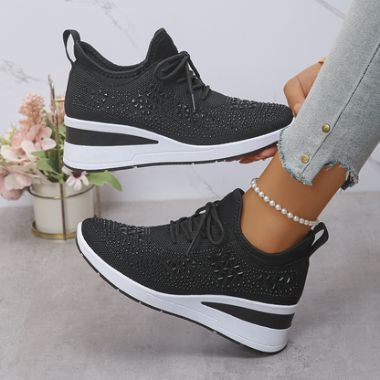 Happy™ Kvinder Sneakers: Stilfulde Åndbare Wedge Hæl Kvinders Sneakers med Funklende Rhinsten