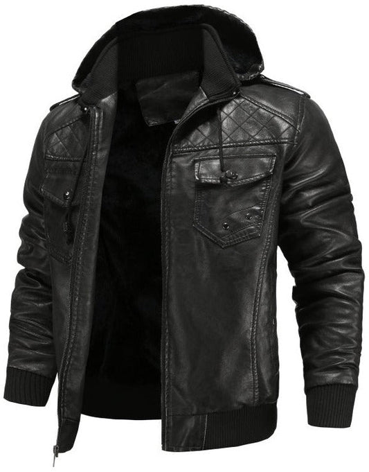 Aymeric | Blouson aviateur en cuir à capuche pour homme - Image 2