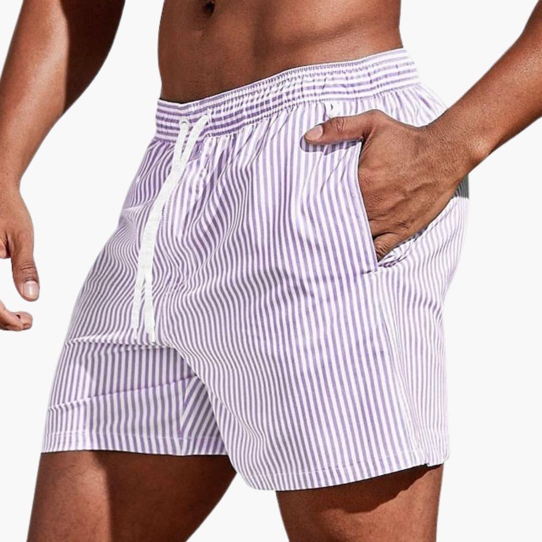 Herre Board Shorts med Striber og Elastisk Talje