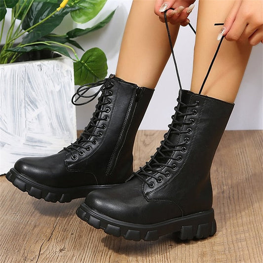 Christine | Bottes Combat Mi-Mollet à Lacets pour Femmes - Image 1