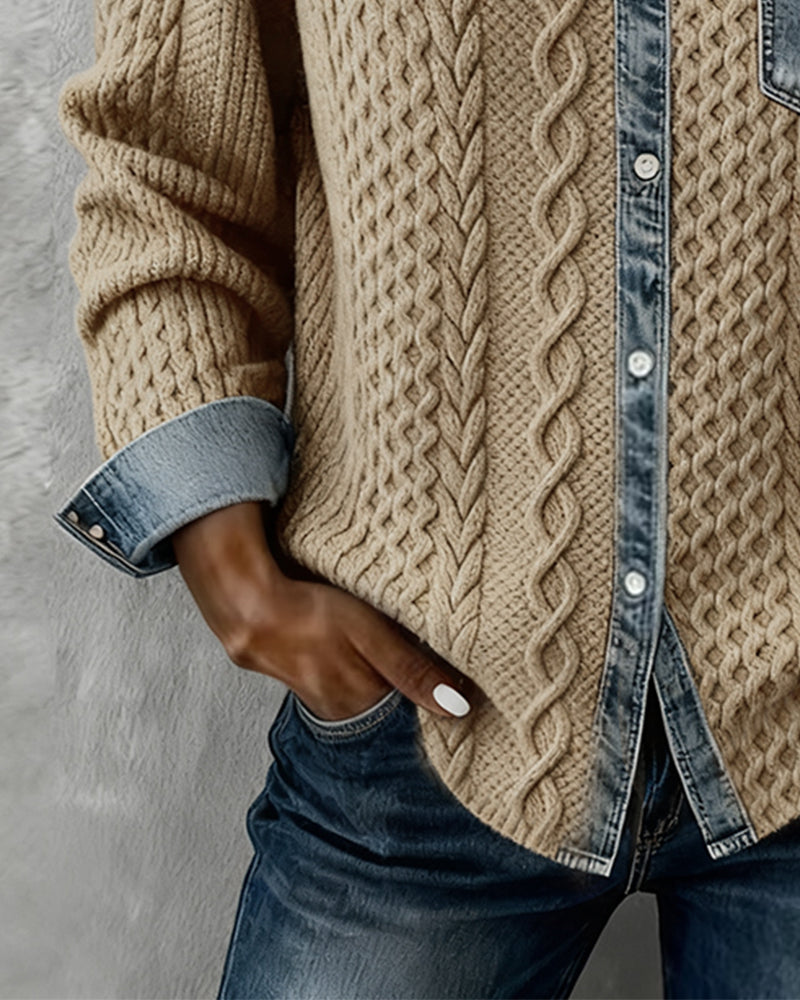 Icone™ DenimKnitwear: Kvinders Krave Patchwork Denim Strik