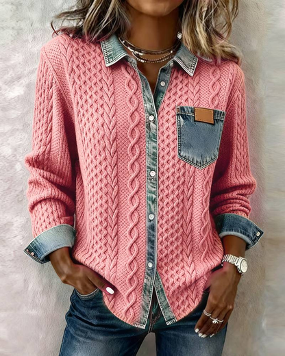 Icone™ DenimKnitwear: Kvinders Krave Patchwork Denim Strik