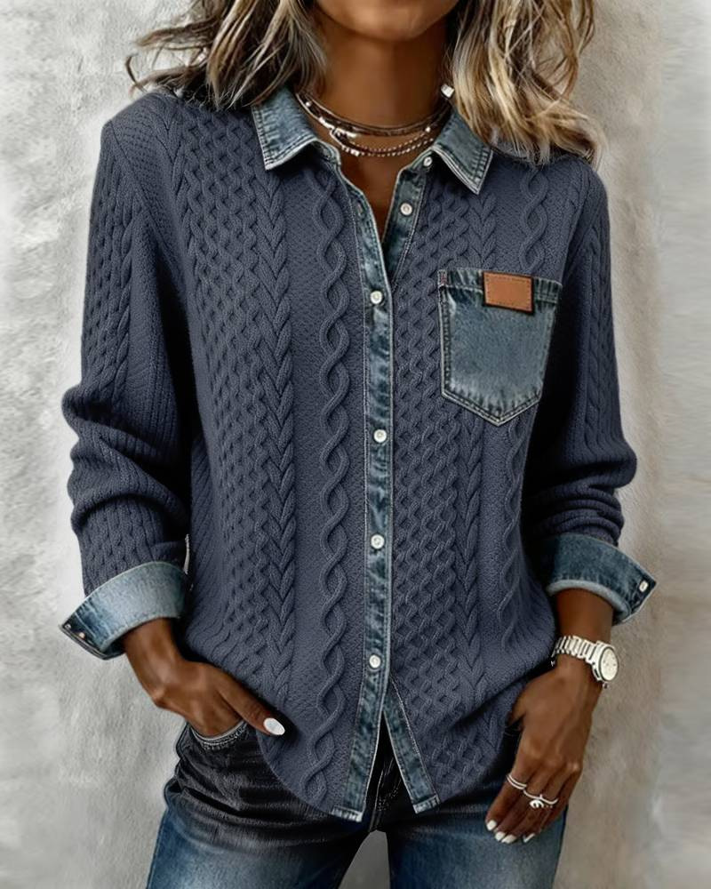 Icone™ DenimKnitwear: Kvinders Krave Patchwork Denim Strik