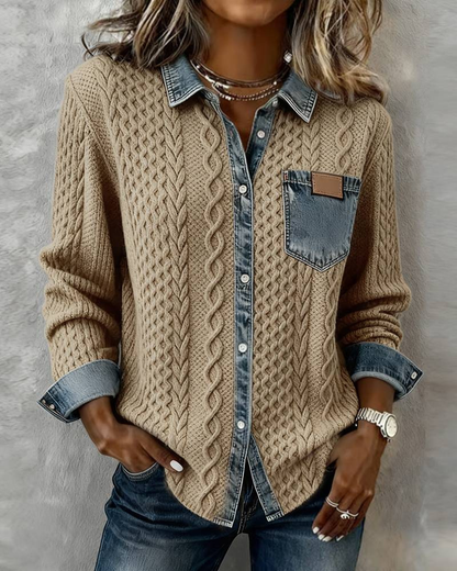 Icone™ DenimKnitwear: Kvinders Krave Patchwork Denim Strik
