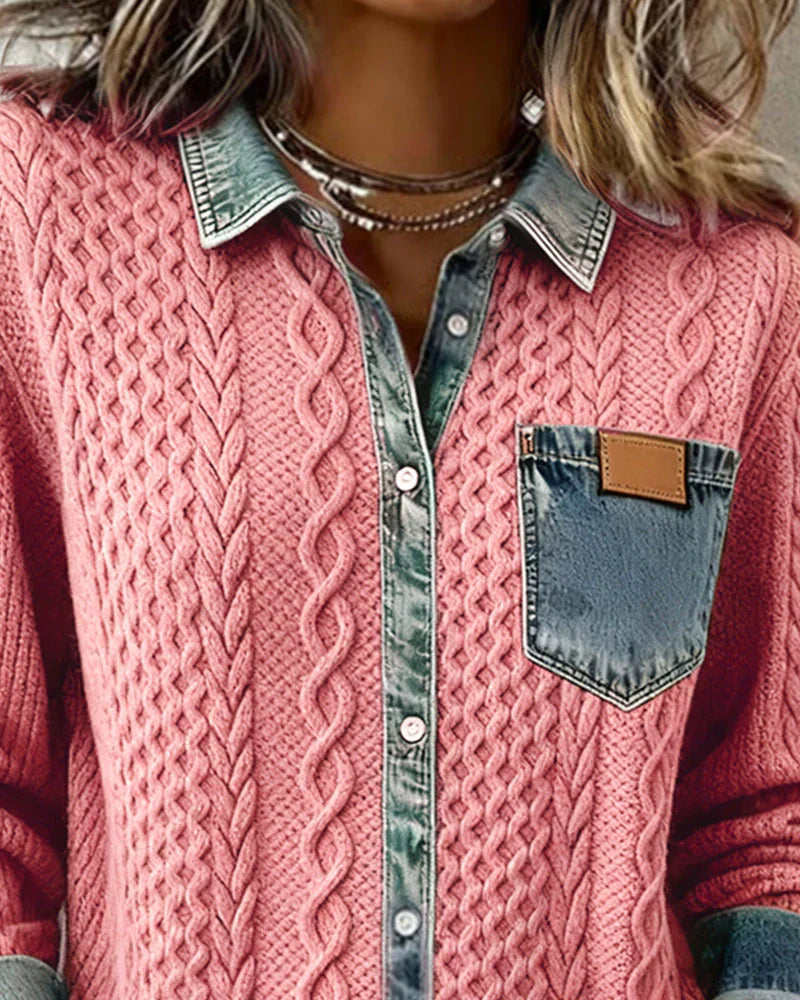 Icone™ DenimKnitwear: Kvinders Krave Patchwork Denim Strik