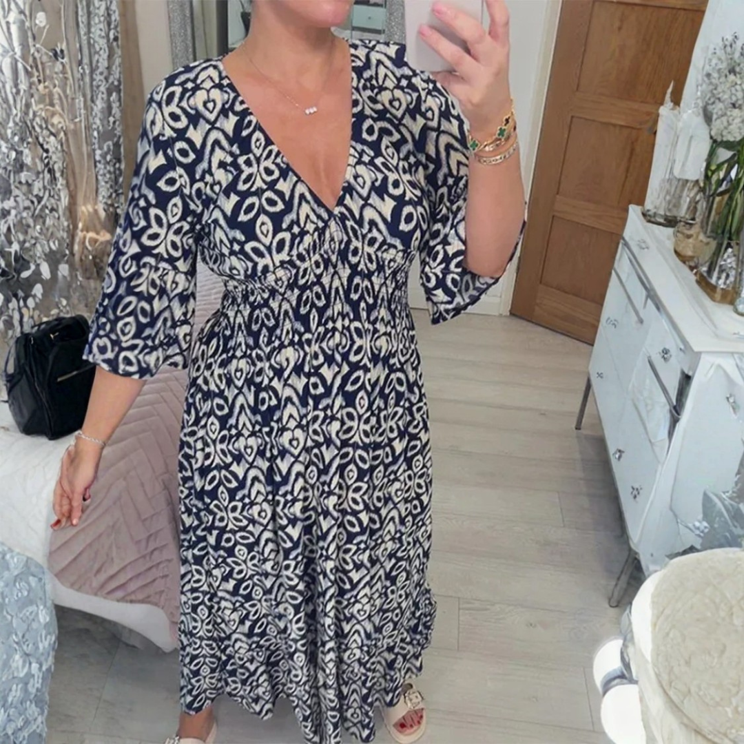 Icone™ Sommerkjole - Elegant Flydende Trykt V-Hals Maxi Sommerkjole