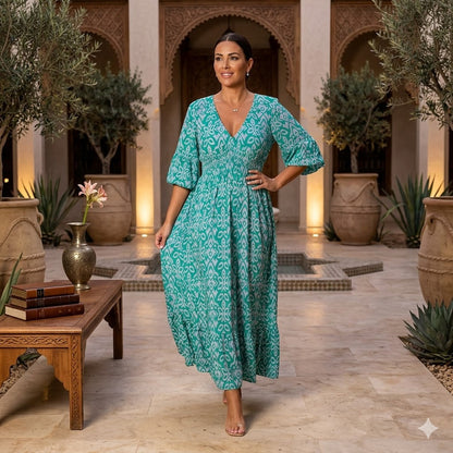 Icone™ Sommerkjole - Elegant Flydende Trykt V-Hals Maxi Sommerkjole