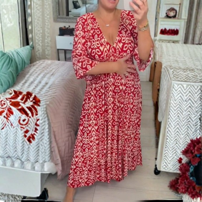 Icone™ Sommerkjole - Elegant Flydende Trykt V-Hals Maxi Sommerkjole
