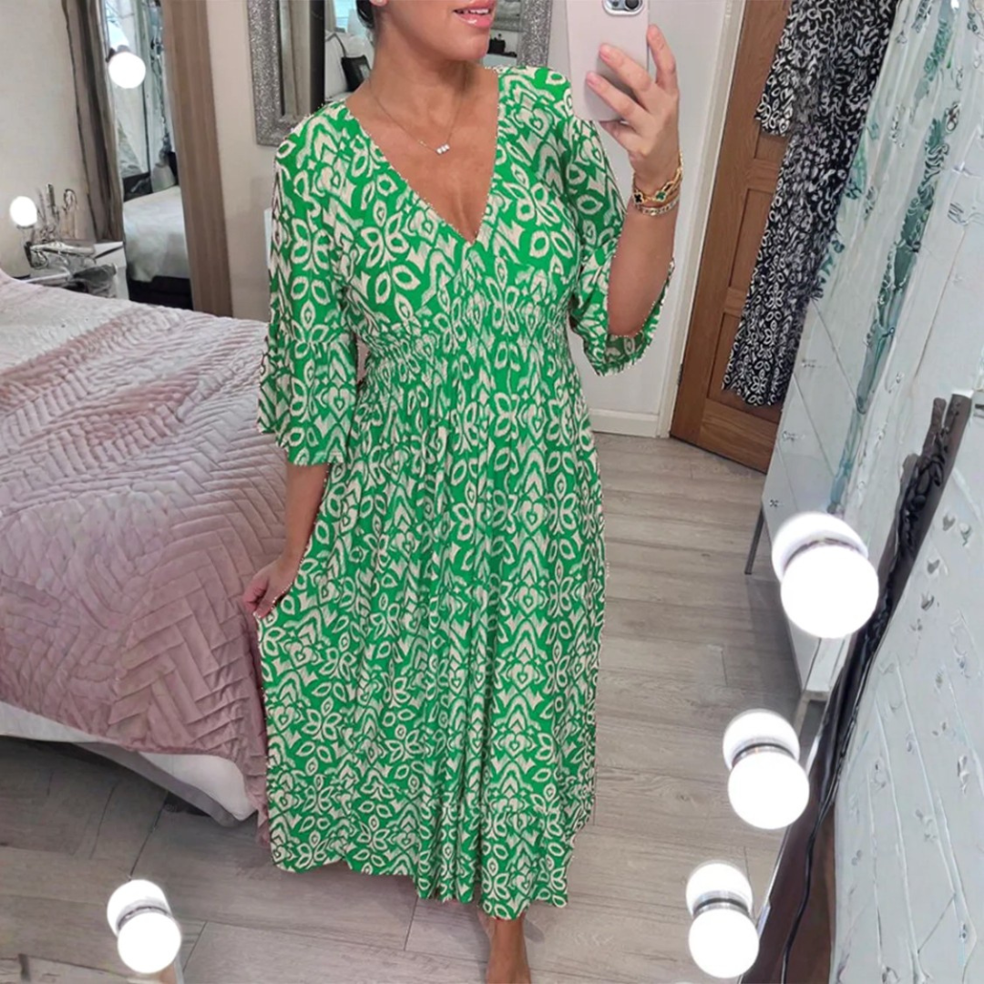 Icone™ Sommerkjole - Elegant Flydende Trykt V-Hals Maxi Sommerkjole