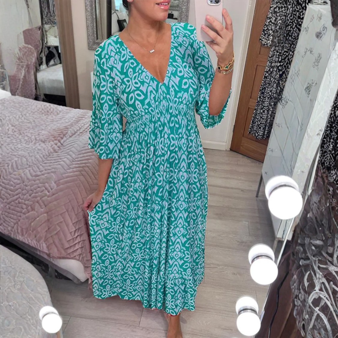 Icone™ Sommerkjole - Elegant Flydende Trykt V-Hals Maxi Sommerkjole